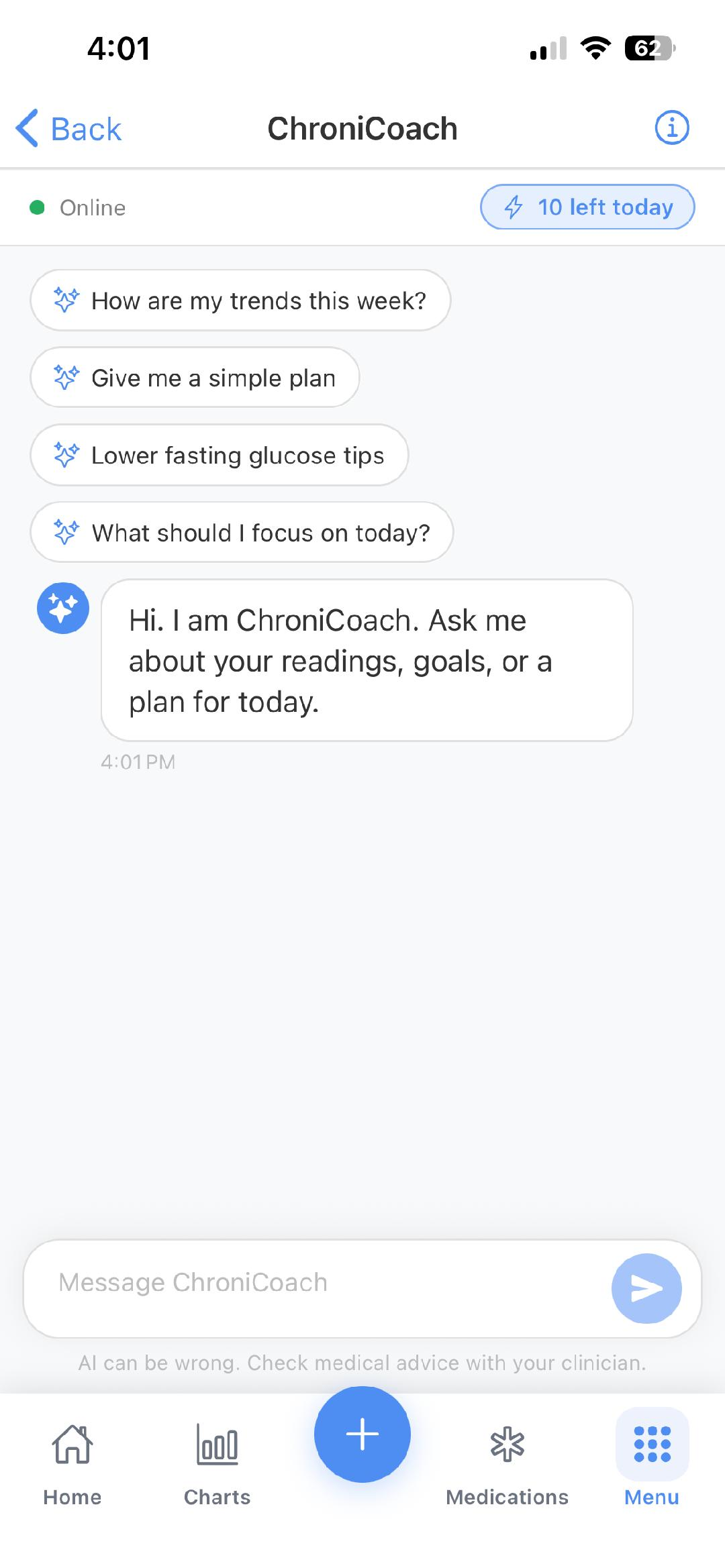 ChroniCoach AI health assistant providing personalized recommendations