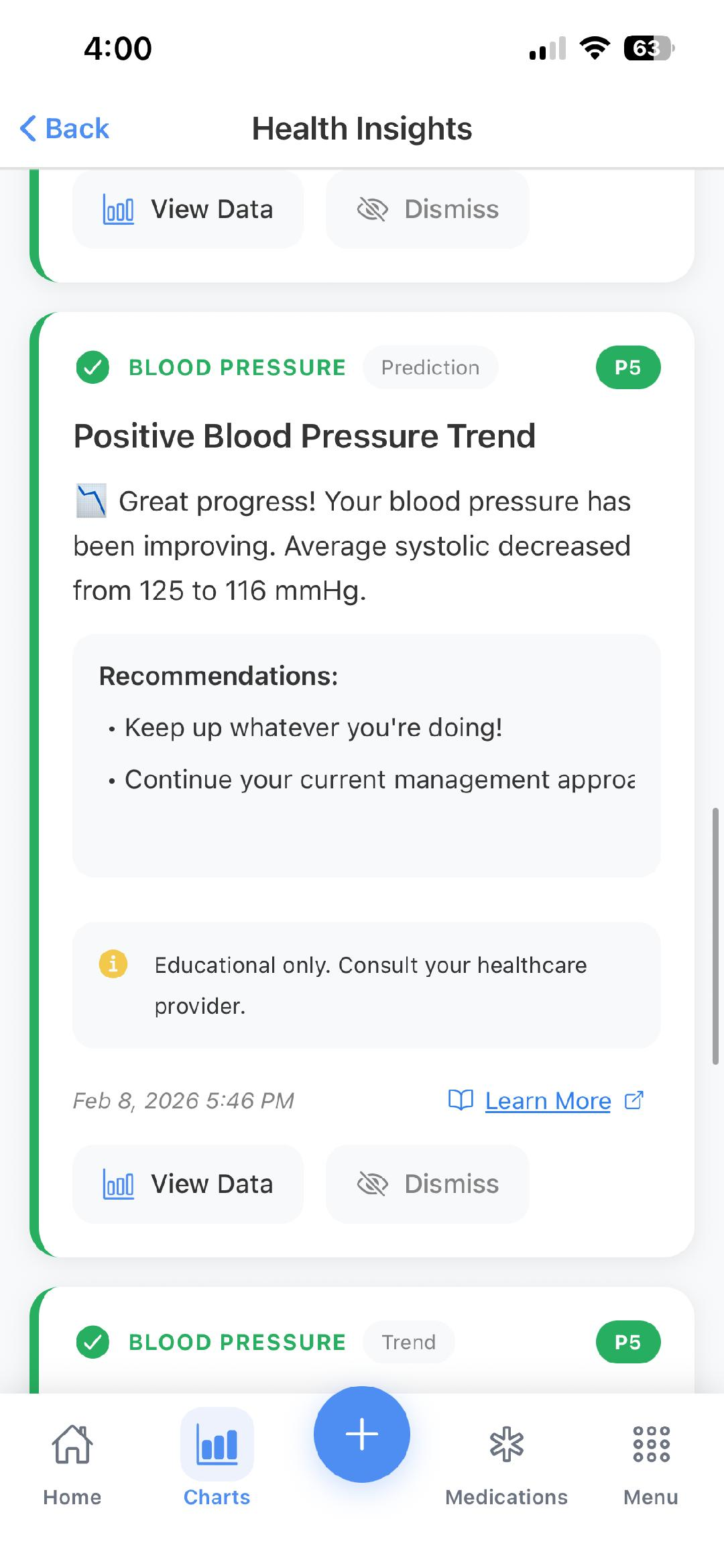 Blood pressure health insights in Chronigo