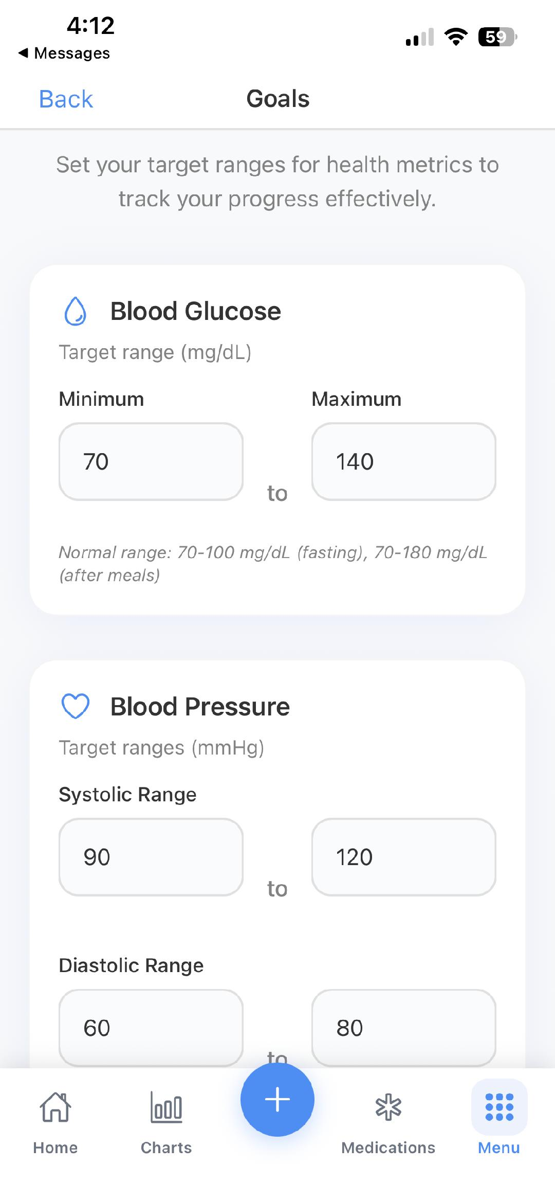 Chronigo health goals and daily dashboard with metric cards and progress indicators